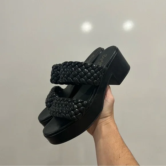 Anthropologie Seychelles Black Braided Platform Heeled Sandals - Picture 13 of 15